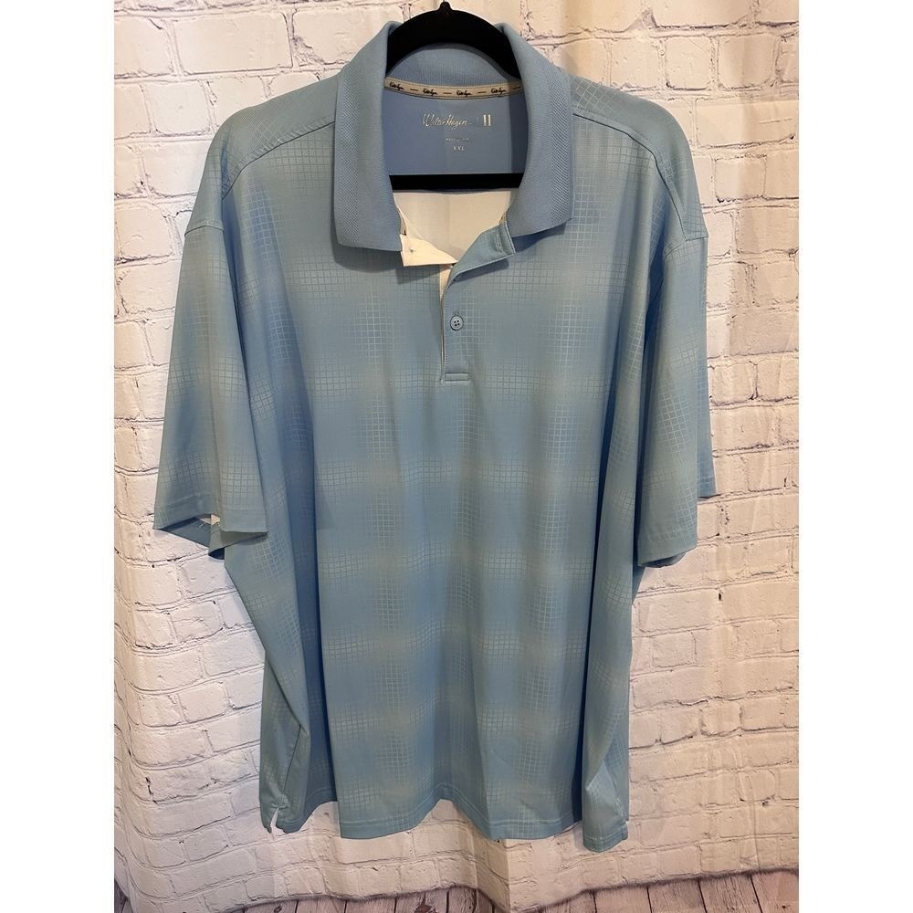 Walter Hagen 11 Mens XXL Blue Grid Performance Golf Polo Shirt Short Sleeve